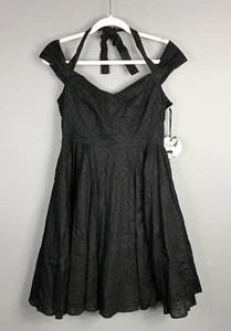 Hell Bunny Eveline Off Shoulder Halter Swing Dress L Black Polka Dot Pin Up NEW - Picture 1 of 8