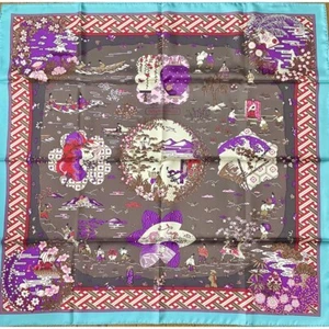 Hermes Scarf Ballade de Heian 90 cm silk purple Carre garden Natsuno Hidaka - Picture 1 of 2