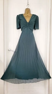 ASOS size 10 Bottle Green Pleated Chiffon Floaty Flutter Floaty Midi Dress NEW - Picture 1 of 4