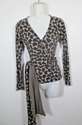 Blusa ETRO Talla 38 Imitación Envoltura Bailarina Beige Marrón Cinturón Largo Adjunto Foto 1 de 4