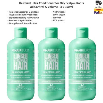 Hairburst Hair Conditioner for Oily Scalp & Roots Oil Control & Volume 3x350ml - Image 1 of 4