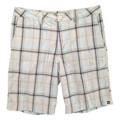 Pantalones Cortos Quicksilver a Cuadros Para Hombre Beige Azul Gris Frente Plano 10" Talla 34 Foto 1 de 4