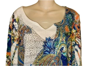 Reba mehrfarbiger Boho Pullover verzierte Tunika leicht offen gewebt Damen XL - Bild 1 von 7