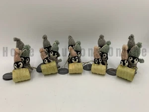 West Elm reiner Filz Pinguin Tier Schal Mütze Schlitten Schlitten Ornamente S/5 4" #9084Z - Bild 1 von 3