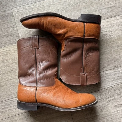 Botas de caubói Larry Mahan masculinas 12 XE couro de avestruz liso Roper Western - Imagem 1 de 4