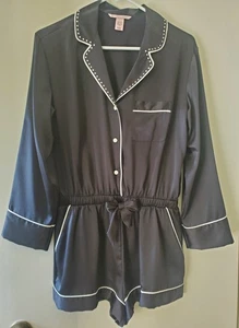 Victoria Secret VS Black Silky One-Piece Romper Short Pajama Size S New - Picture 1 of 3