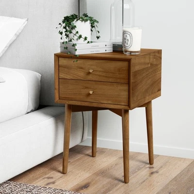 32704 Harper Mid-Century Oak Wood Nightstand with 2-Drawers, Small Side End T... - Image 1 of 4