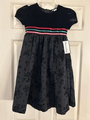 NWT HARTSTRINGS Girls Sz 6 Black Velvet Floral Brocade Long Holiday Dress Lined - Image 1 of 4