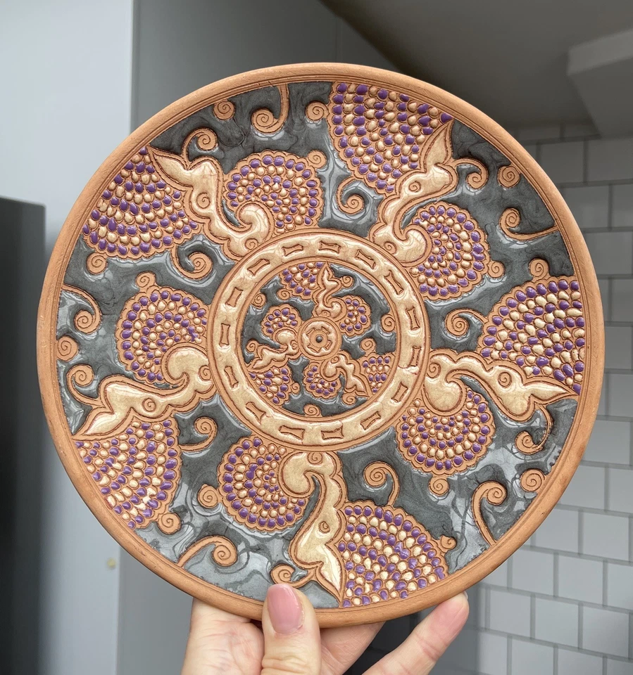 Bonis Pottery Terracotta Enamel Hanging Wall Display Plate ~ Hand Made Greece - Image 1 of 4