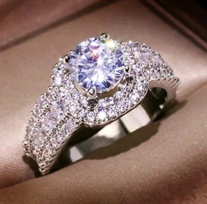 Sz 10 Ring Crystal Halo Fashion Bling 14k White Gold Plated Sparkly Fast Ship - Picture 1 of 7