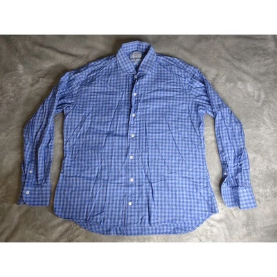 Ledbury Fine Shirting Checkered Button Up Dress Shirt Blue Men XL Slim Fit - Image 1 of 4