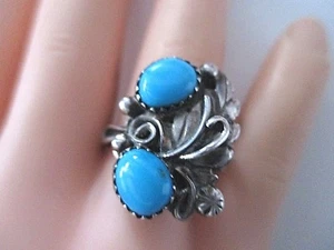 SILBER DESIGN RING ° Indianerschmuck ° TÜRKIS ° Blattdekor ° - Picture 1 of 1