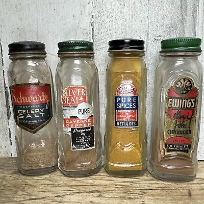 Vintage Schwartz Silver Seal Gold Std Ewings Spice Jar Bottle Lot Of 4 Canada - Image 1 of 4