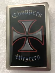 Estuche para tarjetas de dinero para cigarrillos CHOPERS WESTERN soporte para caja de metal motociclista cruz lisa - Imagen 1 de 1