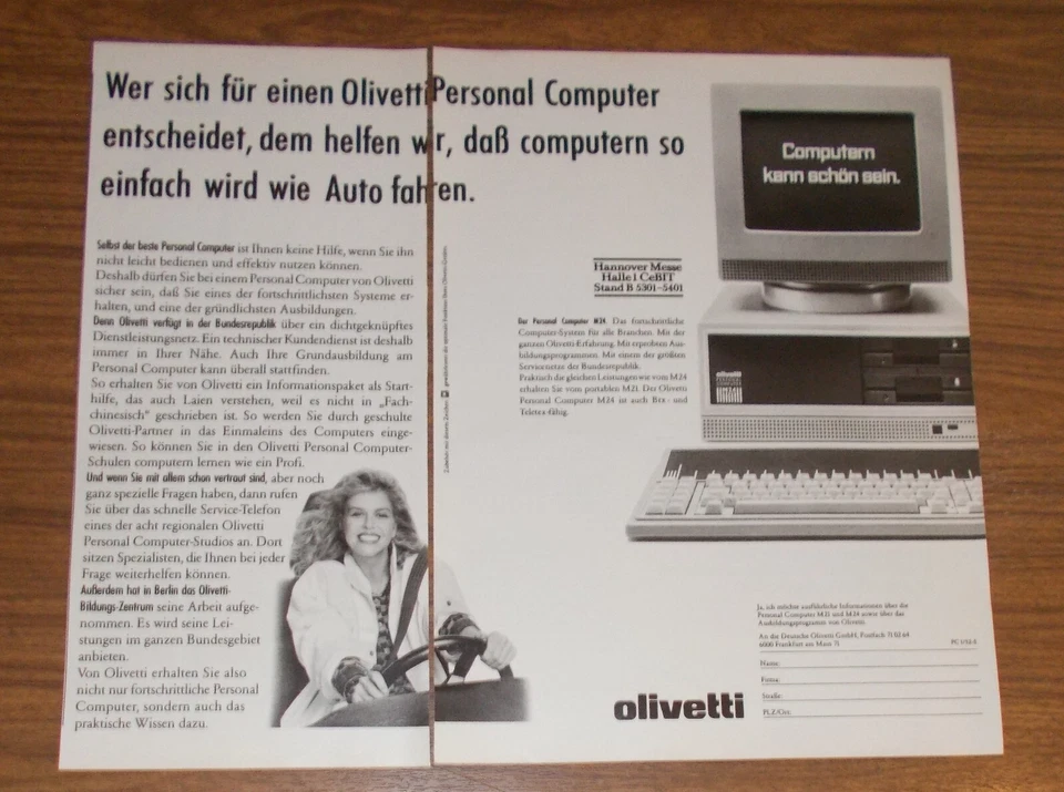 Seltene Werbung OLIVETTI M24 Personal Computer - Einfach wie Auto fahren 1985 - Image 1 of 1