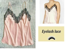 Damas Rubor Rosa Negro Con Encaje Camisola Cami Top Talla 8 10 NUEVO Tacto Satinado - Imagen 1 de 1