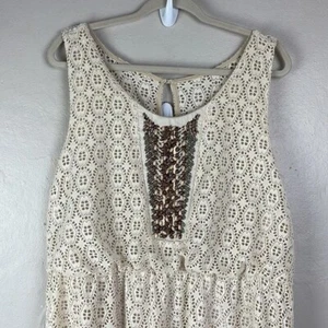 Maurices Cream Lace Beaded Tank Lined Dress Women's 12/14 (Maurices sz 2) NEW - Picture 1 of 12