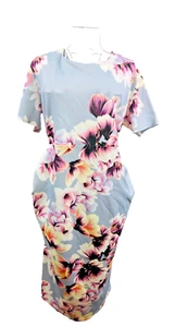 ASOS Womens Sz 18 (XL) Maternity Midi Dress Blue Spring Floral Garden Stretch - Picture 1 of 18