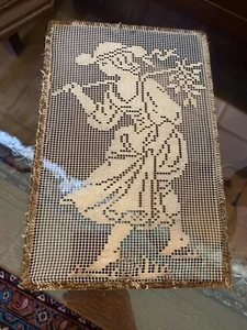 Vintage Antique Needlepoint Embroidery Cross stitch In Metal Wire Frame Very Old - Picture 1 of 13
