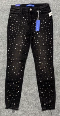 Pantalones de mezclilla con tinta de zafiro para mujer junior 7 negros ajustados cintura alta elásticos con tachuelas nuevos Foto 1 de 4