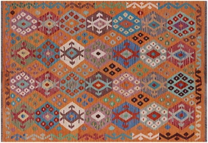 Wendbarer Kilim flacher gewebter Wollteppich 5' 9"" x 8' 1"" - Q17561 - Bild 1 von 8
