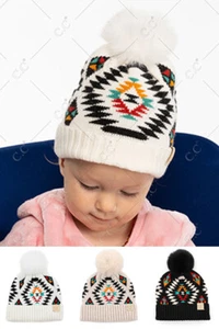 C.C Baby Infant Aztec Pattern Winter Beanie Hat with Soft Faux Fur Pom 0-9months - Picture 1 of 10