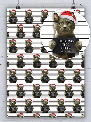 Christmas Wrapping Paper Pet Cat Santa Gift Wrap Funny Pet Humour Hilarious Xmas - Image 1 of 4