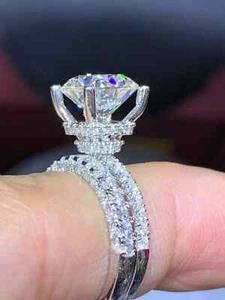 3.5Ct Round Lab-Created Diamond Bridal Set Engagement Ring 14K White Gold Plated - Picture 1 of 5