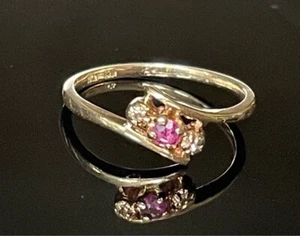 YELLOW GOLD PINK TOPAZ AND DIAMOND RING SIZE 5.5 - Picture 1 of 8