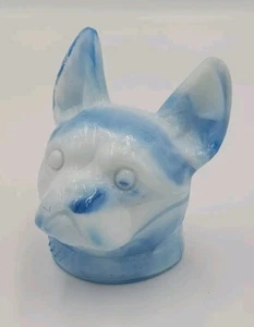 Boyd Glass Dog Frenchie Bulldog Head Blue White Slag Glass - Picture 1 of 7