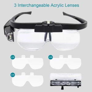 LED Jewelers Magnifying Glasses Headband Magnifier Illuminated Visor With 3 Lens - Picture 1 of 12