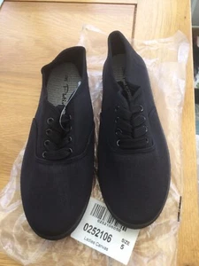 Ladies Platino Black UK Size 5 Lace Up Canvas Pumps / Plimsolls New In Bag. f - Picture 1 of 7