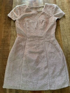 Express Dress Womens Sz4 Pink Metallic Sparkle Short Sleeve Open V Back Cotton - Picture 1 of 11