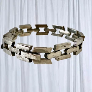 Vintage Heavy Bracelet 925 Sterling Silver Geometric Links Biker 30 gr - Picture 1 of 10