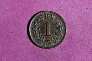 1877 Norway 1 Ore Bronze Coin #M22595 - Picture 1 of 2