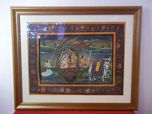 Antique? Hand Painted on Silk Mughal School? India Ceremony Wedding Framed Rare - Picture 1 of 11