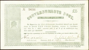 ZAR South Africa 1900 Gouvernement Noot 5 POND - Very Fine-Extremely Fine - Picture 1 of 2