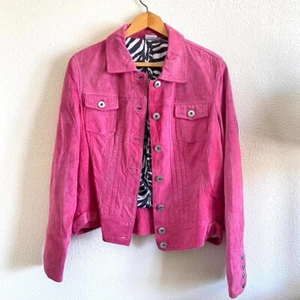 GEORGIOU STUDIO PINK ZEBRA SUEDE SHACKET VINTAGE Y2K SIZE 12 - Picture 1 of 8