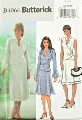 Butterick 4066 Misses Wrap Top & Flare Skirt Sewing Pattern 20-22-24 - Image 1 of 2