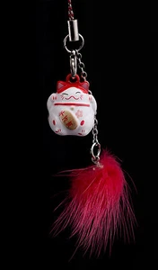Grelot Bijou de téléphone Sac Chat japonais Maneki Neko Kawaii rouge # FS5-448 - Photo 1 sur 1