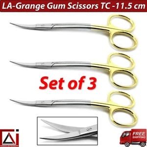 LA-Grange Scissor TC 11.5cm Sharp Surgical Dental Tissue Gum Dissecting Set of 3 - Picture 1 of 7