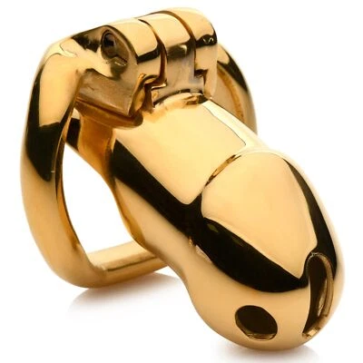 CBT Gold-Plated Locking Chastity Cage Cock Restraint Torment Bondage Gear BDSM - Image 1 of 4
