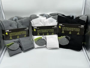 NEW 6 PAIRS MEN'S INTERCEPTOR CREW SOCKS SIZE LARGE 6-12 WHITE / BLACK / GREY - Picture 1 of 25