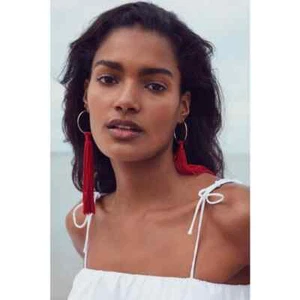 Copied - Urban Outfitters Women's Cordelia Tassel Hoop Earrings NWT 45 RED - Picture 1 of 12