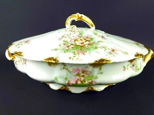 Theodore Haviland Limoges Pink Floral Casserole Covered Soup Gold Gilt France - Picture 1 of 11
