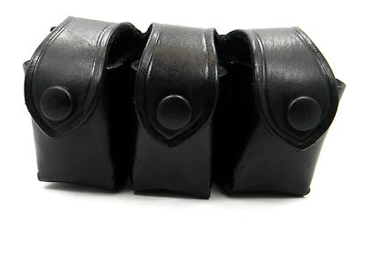 BLACK LEATHER TRIPLE SPEEDLOADER POUCH HOLSTER FOR .38 .357 .44 .45 REVOLVERS