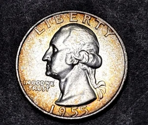 1955-D Washington Silver Quarter BU-TONED Denver ,Mint Set Toning!!!! - Picture 1 of 4