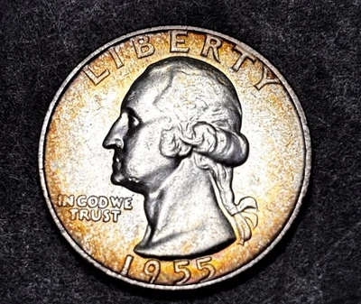 1955-D Washington Silver Quarter BU-TONED Denver ,Mint Set Toning!!!! - Image 1 of 4
