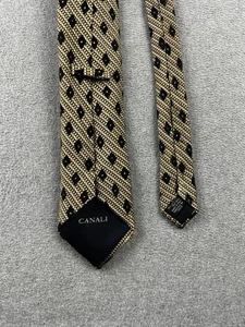 Canali Seidenkrawatte Herren braun schwarz gold geometrisches Rautenmuster Made in Italy - Bild 1 von 5