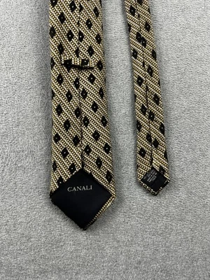 Corbata de seda Canali para hombre marrón negro oro patrón geométrico diamante hecha en Italia Foto 1 de 4